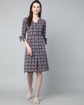 women checked a-line dress