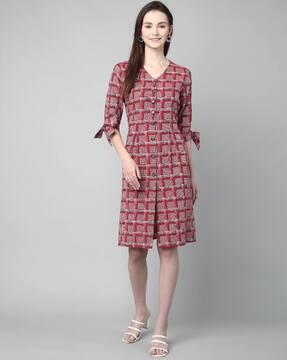 women checked a-line dress