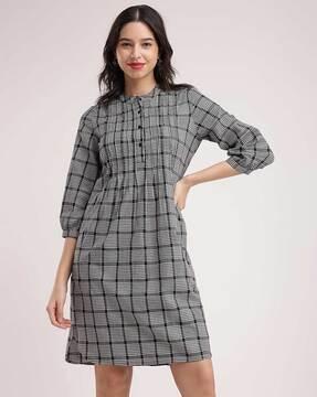 women checked a-line dress