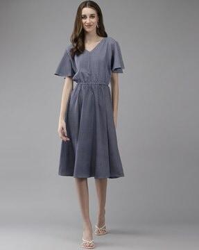 women checked a-line dress