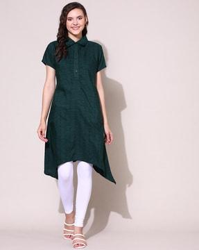 women checked a-line kurta with spread collar