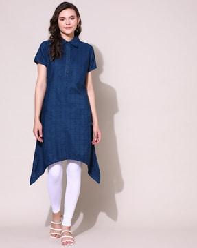 women checked a-line kurta with spread collar