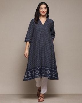 women checked a-line kurta