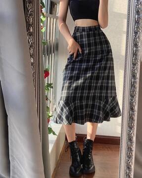 women checked a-line skirt