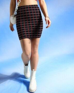 women checked bodycon skirt