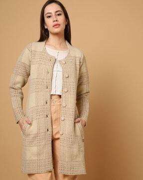 women checked cardigan with button closure