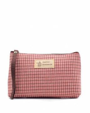women checked clutch with zip closure