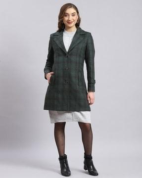 women checked coat with button closure