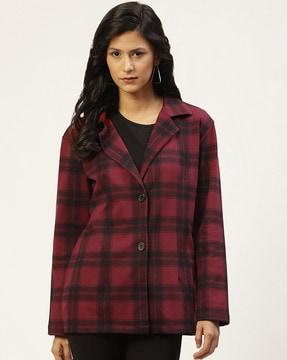 women checked coat with insert pockets