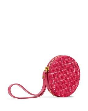 women checked coin pouch with zip closure