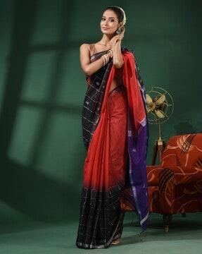 women checked cotton saree