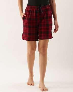 women checked cotton shorts