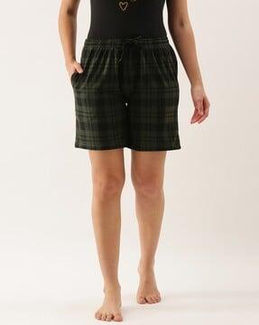 women checked cotton shorts