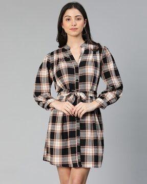 women checked fit & flare dress