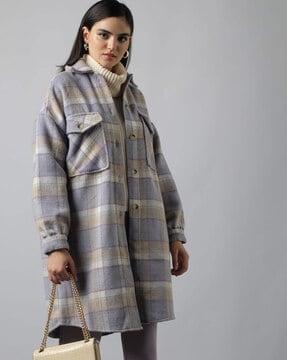 women checked flannel longline shacket