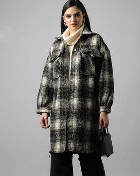 women checked flannel longline shacket