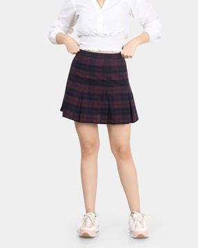 women checked flared skirt