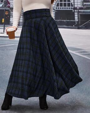 women checked flared skirt