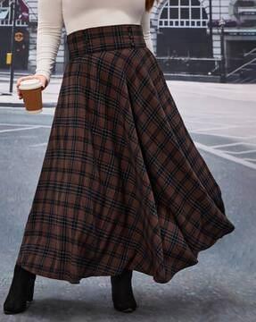 women checked flared skirt