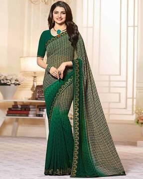 women checked georgette saree with lace border