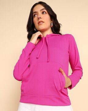 women checked hoodie with kangaroo pocket