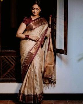 women checked kanjeevaram silk saree