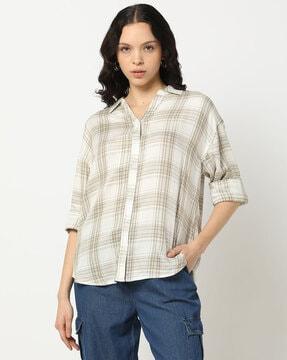 women checked loose fit shirt