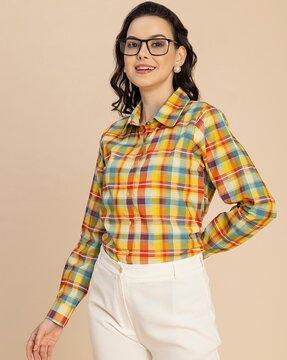 women checked loose fit shirt