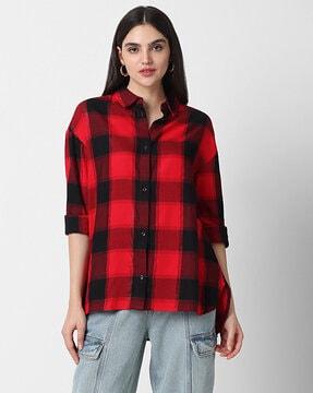 women checked loose fit shirt