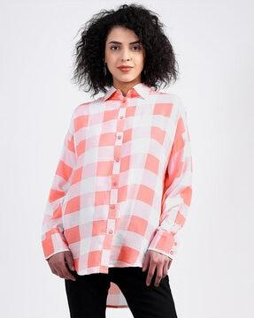 women checked loose fit shirt