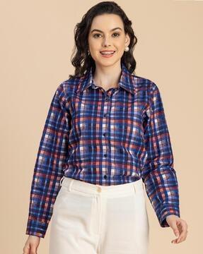 women checked loose fit shirt