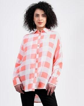 women checked loose fit shirt