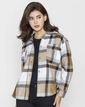 women checked oversized fit shirt