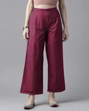 women checked palazzos with elasticated waistband