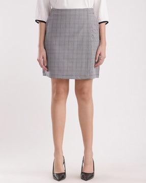 women checked pencil skirt with elasticated waist