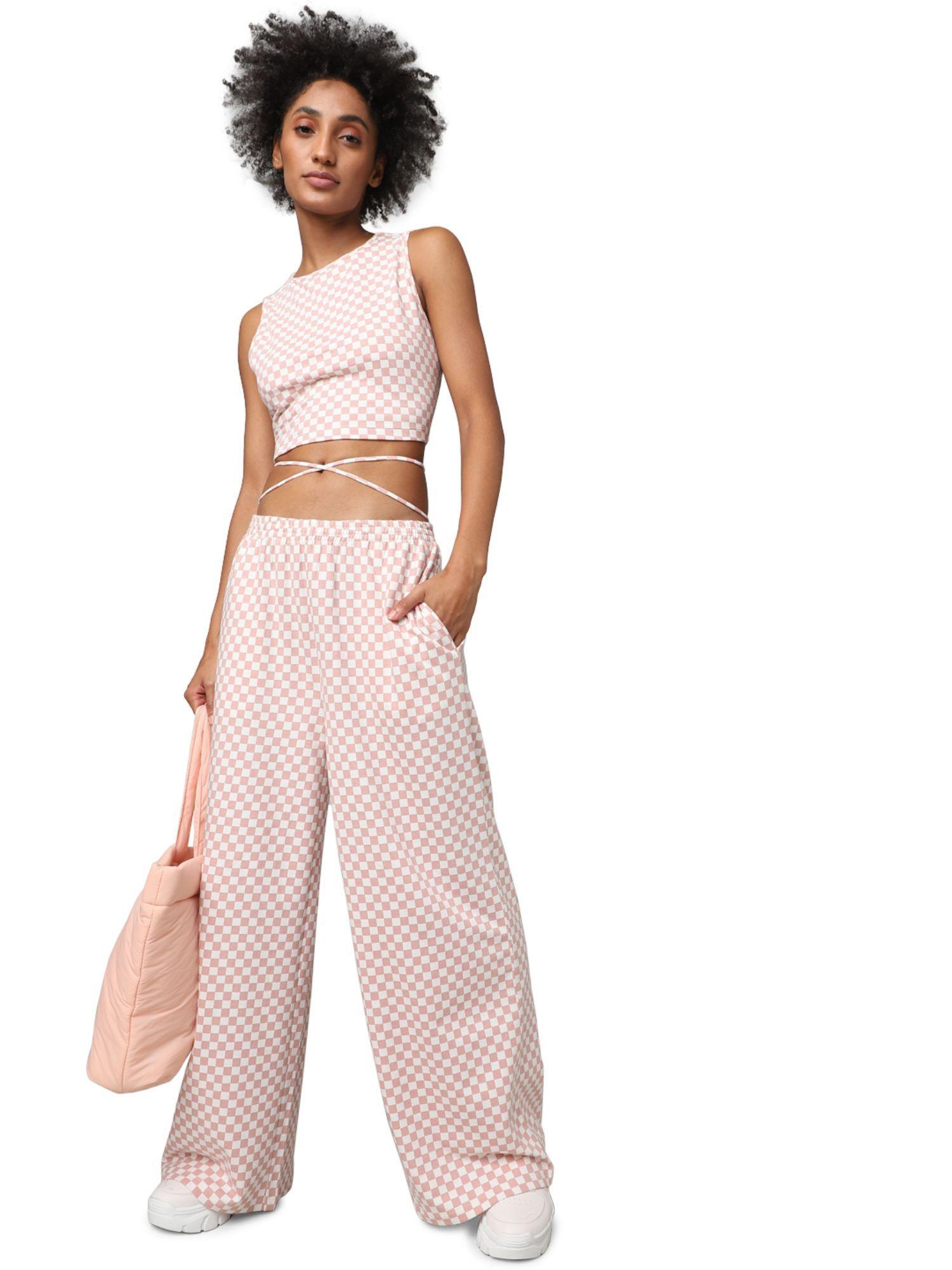 women checked pink pants