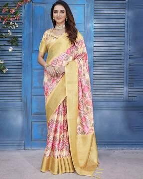 women checked print saree with contrast border