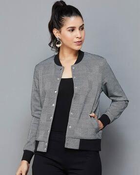 women checked regular fit jacket with insert pockets