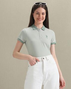 women checked regular fit polo t-shirt