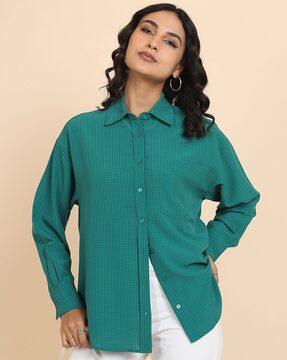 women checked regular fit shirt with patch pocket