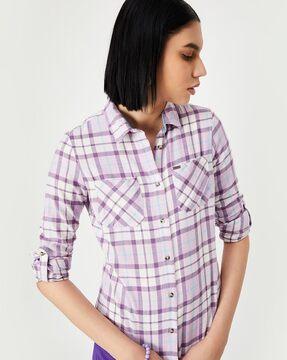 women checked regular fit shirt