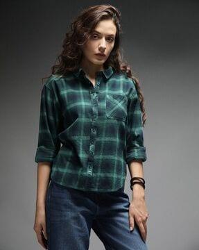 women checked regular fit shirt