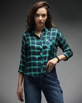 women checked regular fit shirt