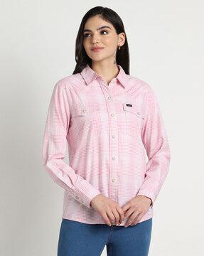 women checked regular fit shirt