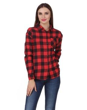 women checked regular fit shirt