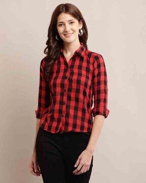 women checked regular fit shirt