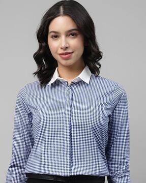 women checked regular fit shirt