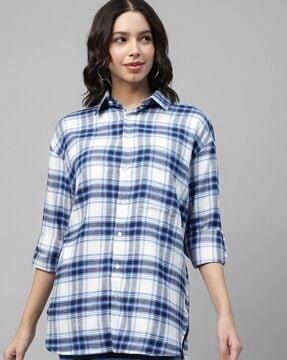 women checked regular fit shirt