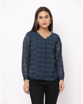 women checked regular fit top