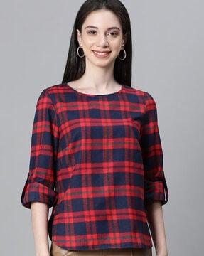 women checked regular fit top